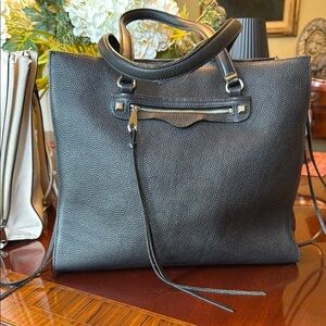 Rebecca Minkoff Black Structured Tote with Metal Bar Detail